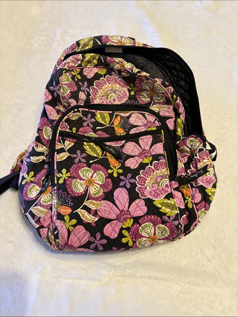 Vera Bradley Pink and Black Floral Quilted Backpack